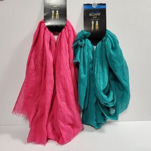 Fashion Scarf Thin Polyester  Colorful Pink Turquoise Oblong MIXIT Lot Of Two